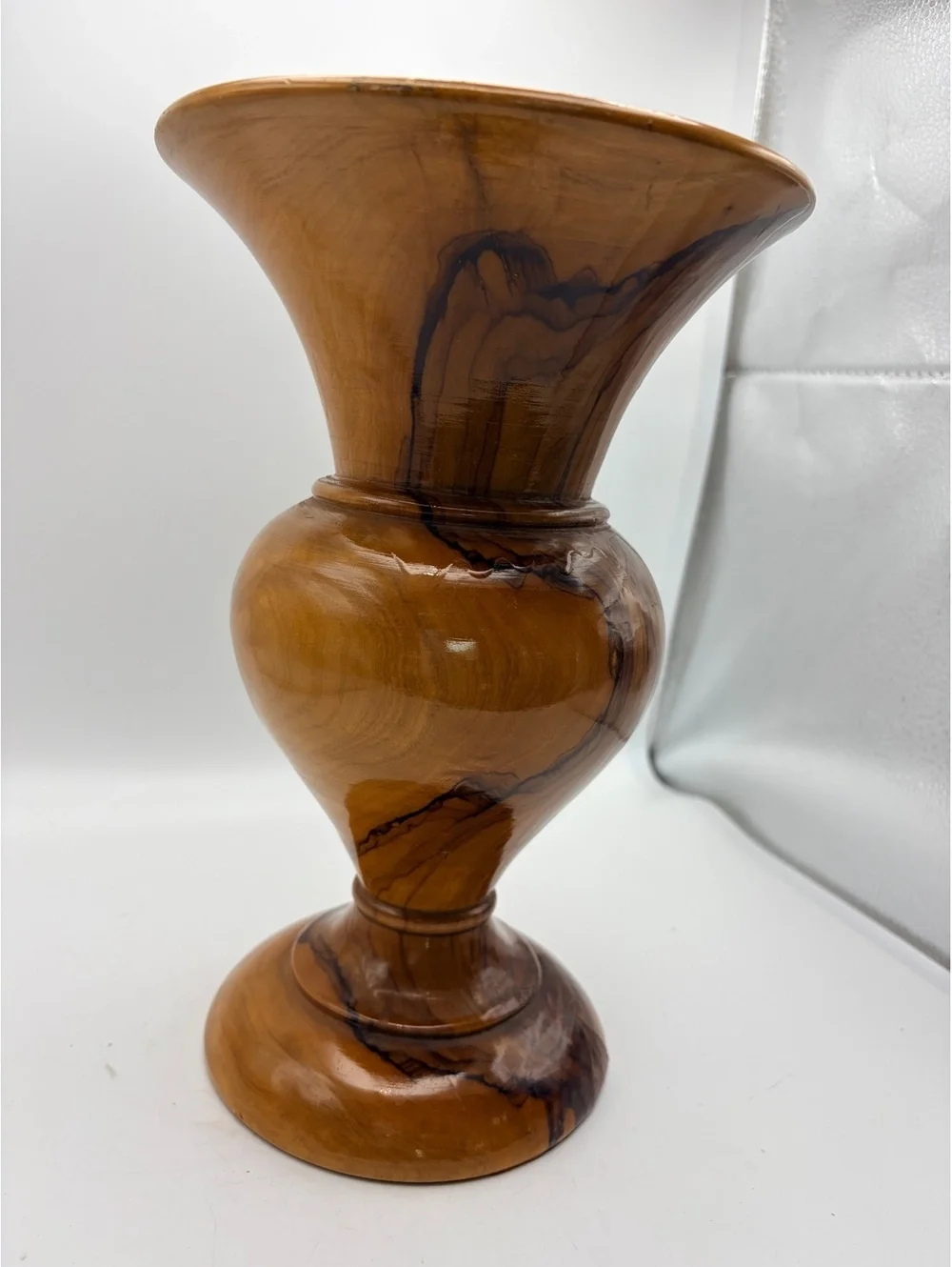 Vintage turned olive wood vase. Rustic and hand crafted.